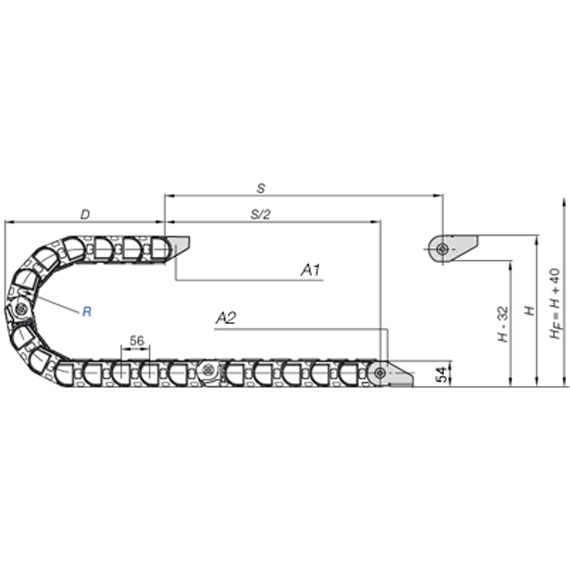 Technische tekening P4_32 igus kabelrups